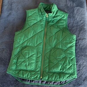 J Crew Mercantile Women’s Quilted Puffer Vest, Green with Gold Zipper, Size S